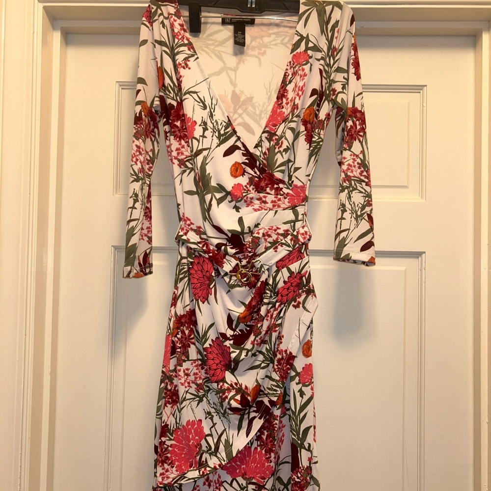 INC International Concepts Red and Green Floral Long Sleeve Dress